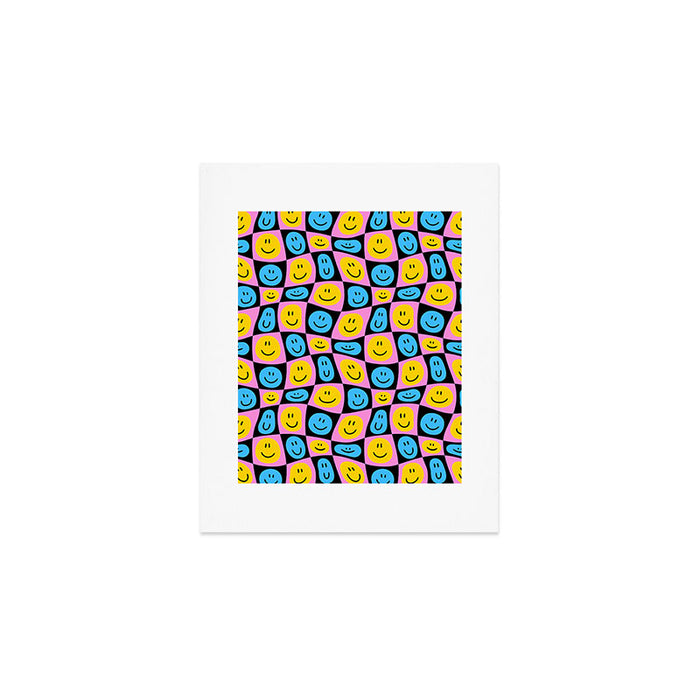 Retro happy smiling face checkered pattern Art Print Gallery Image 1
