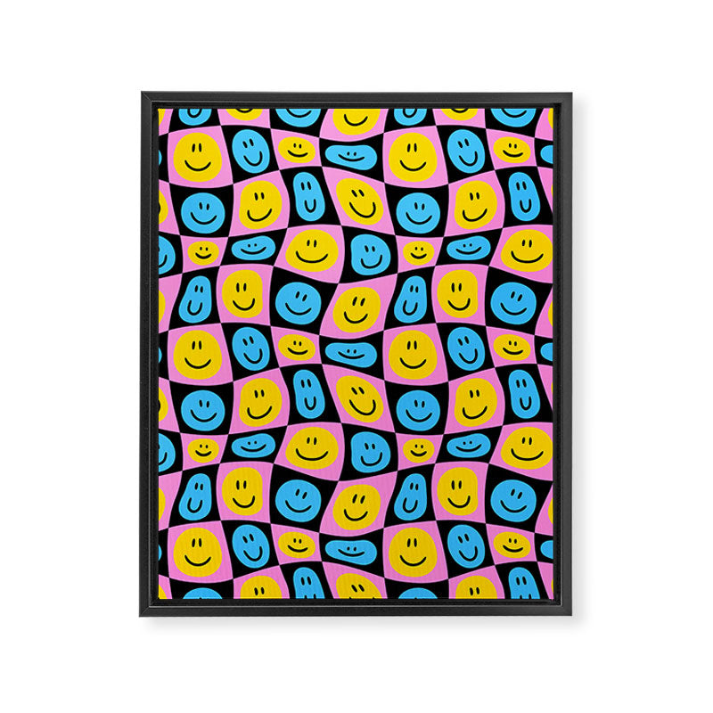 Retro happy smiling face checkered pattern Framed Canvas Print Gallery Image 8