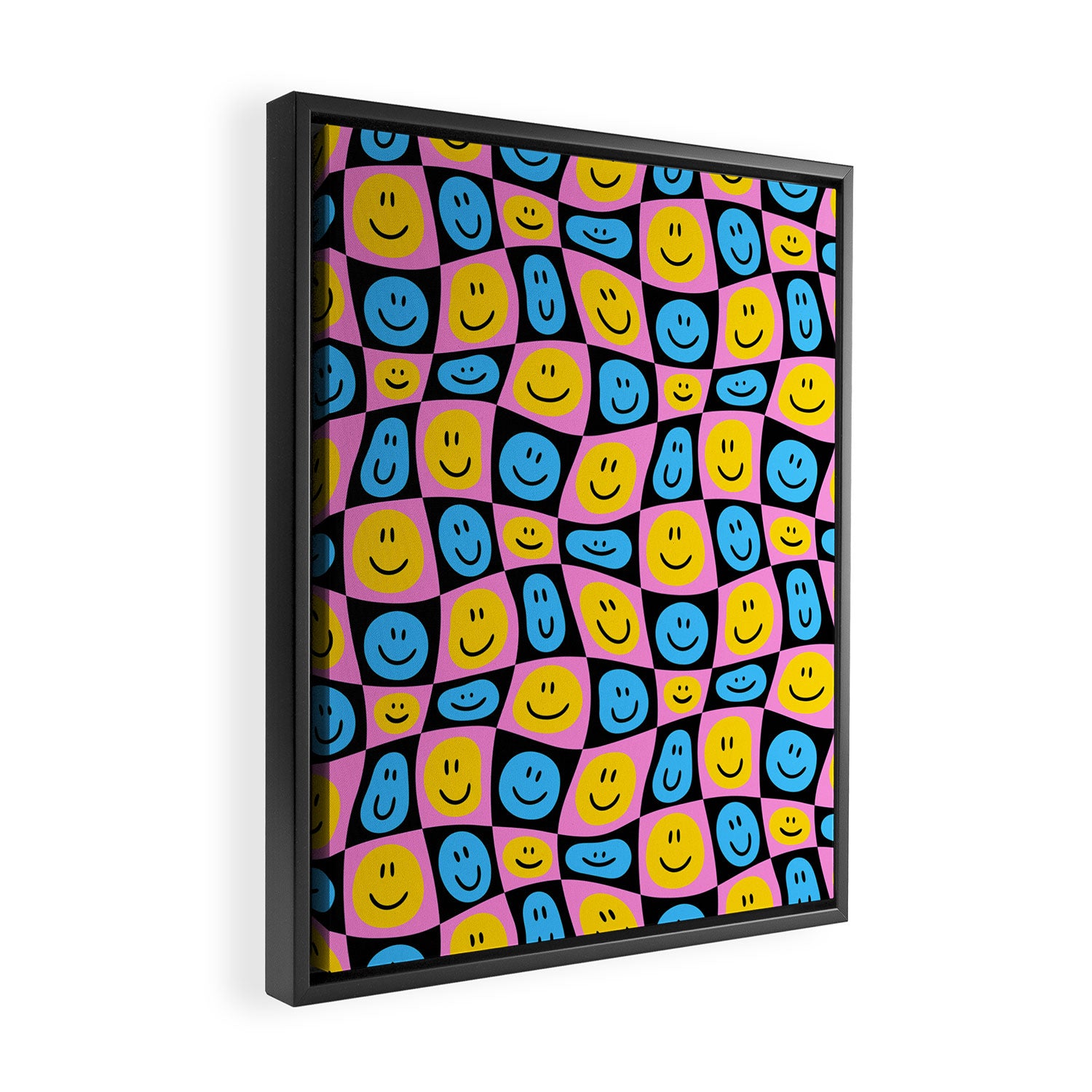 Retro happy smiling face checkered pattern Framed Canvas Print Gallery Image 2
