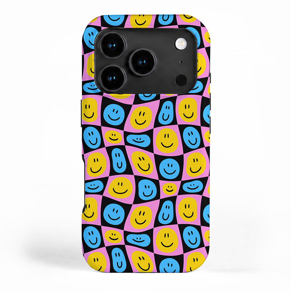 Retro happy smiling face checkered pattern iPhone Case Gallery Image 1