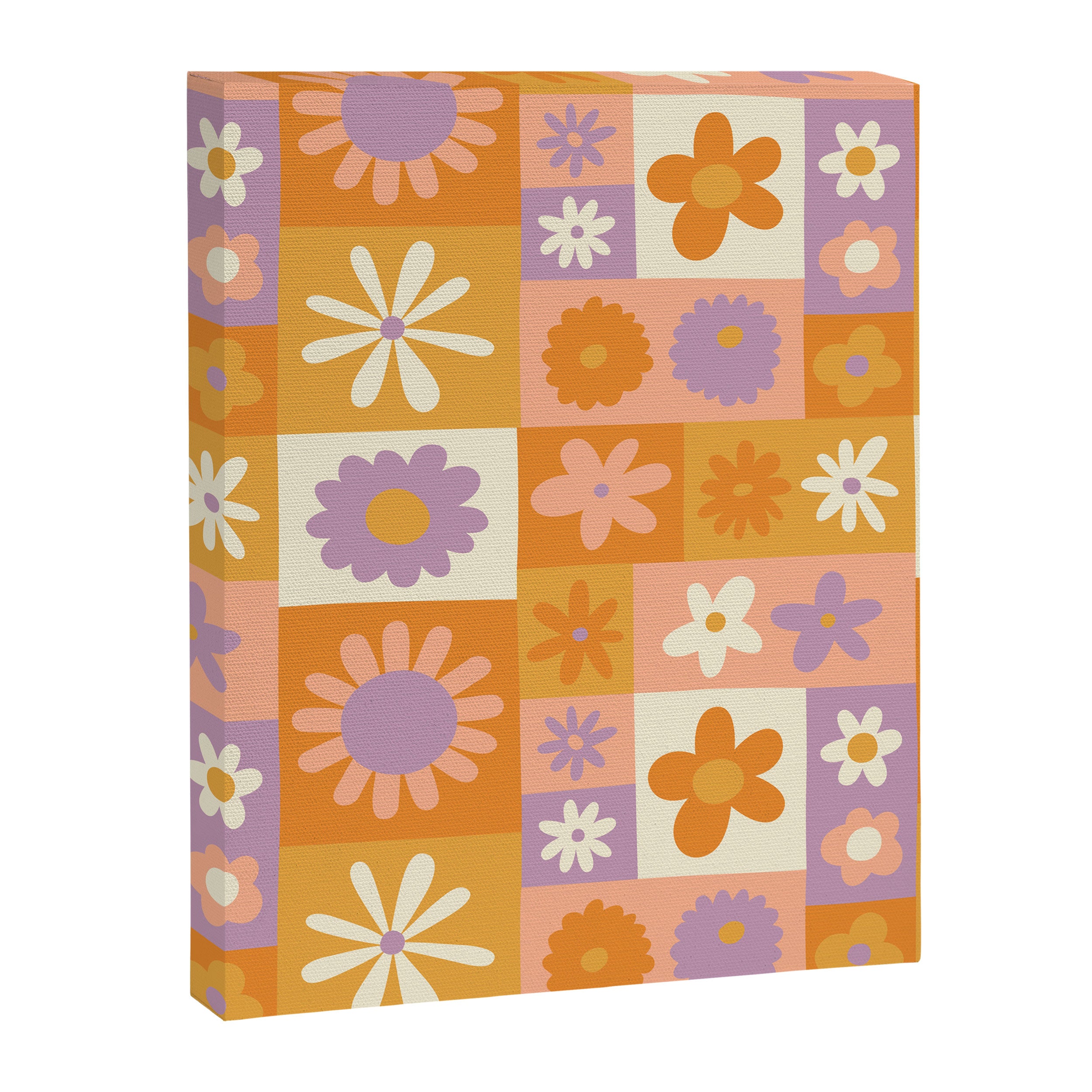 Retro hippie flower mosaic checkered pattern Canvas Print Gallery Image 8
