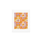 Retro hippie flower mosaic checkered pattern Art Print Gallery Image 1