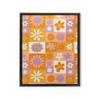 Retro hippie flower mosaic checkered pattern Framed Canvas Print Gallery Image 8