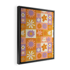 Retro hippie flower mosaic checkered pattern Framed Canvas Print Gallery Image 2