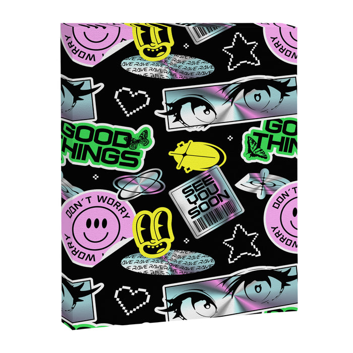 Retro holographic Y2K sticker pattern Canvas Print Gallery Image 1