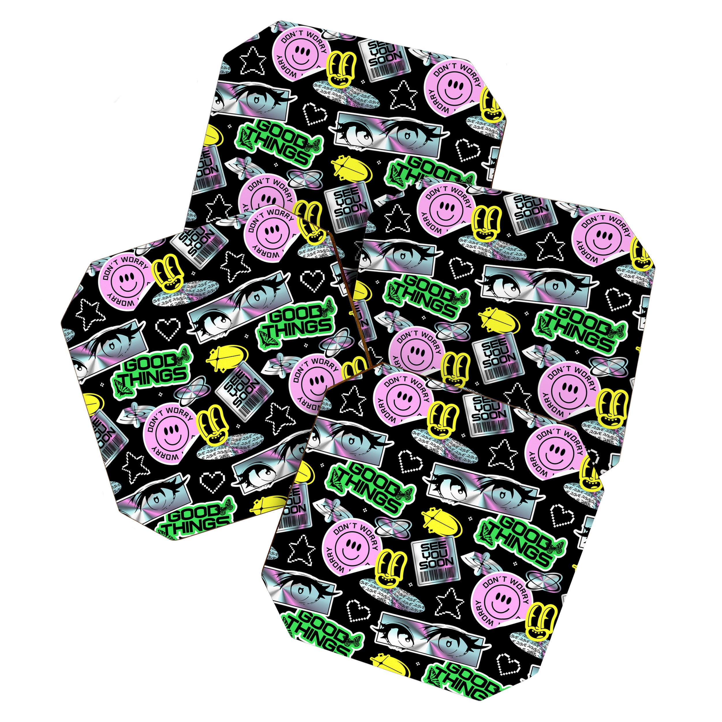 Retro holographic Y2K sticker pattern Coaster Gallery Image 1