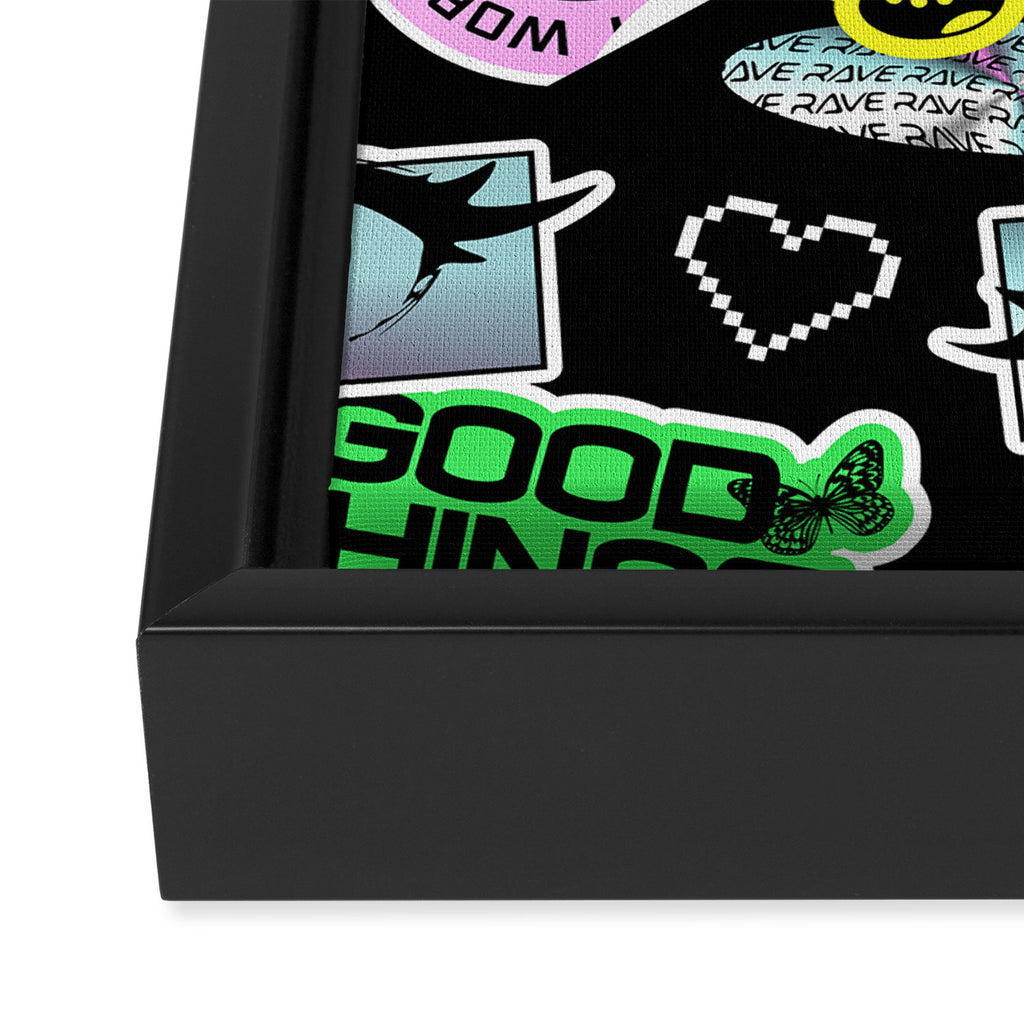 Retro holographic Y2K sticker pattern Framed Canvas Print Gallery Image 3