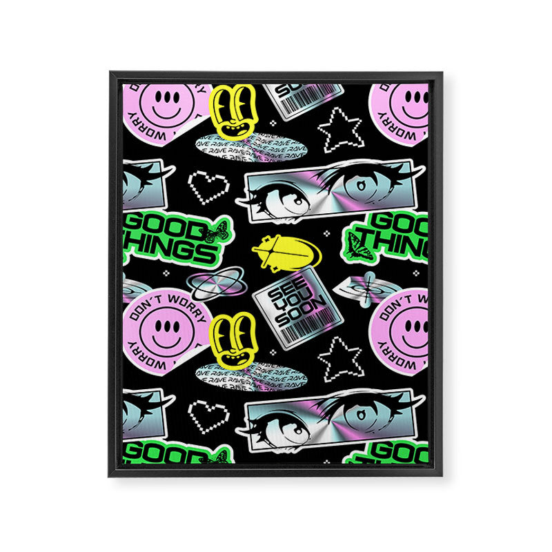 Retro holographic Y2K sticker pattern Framed Canvas Print Gallery Image 8