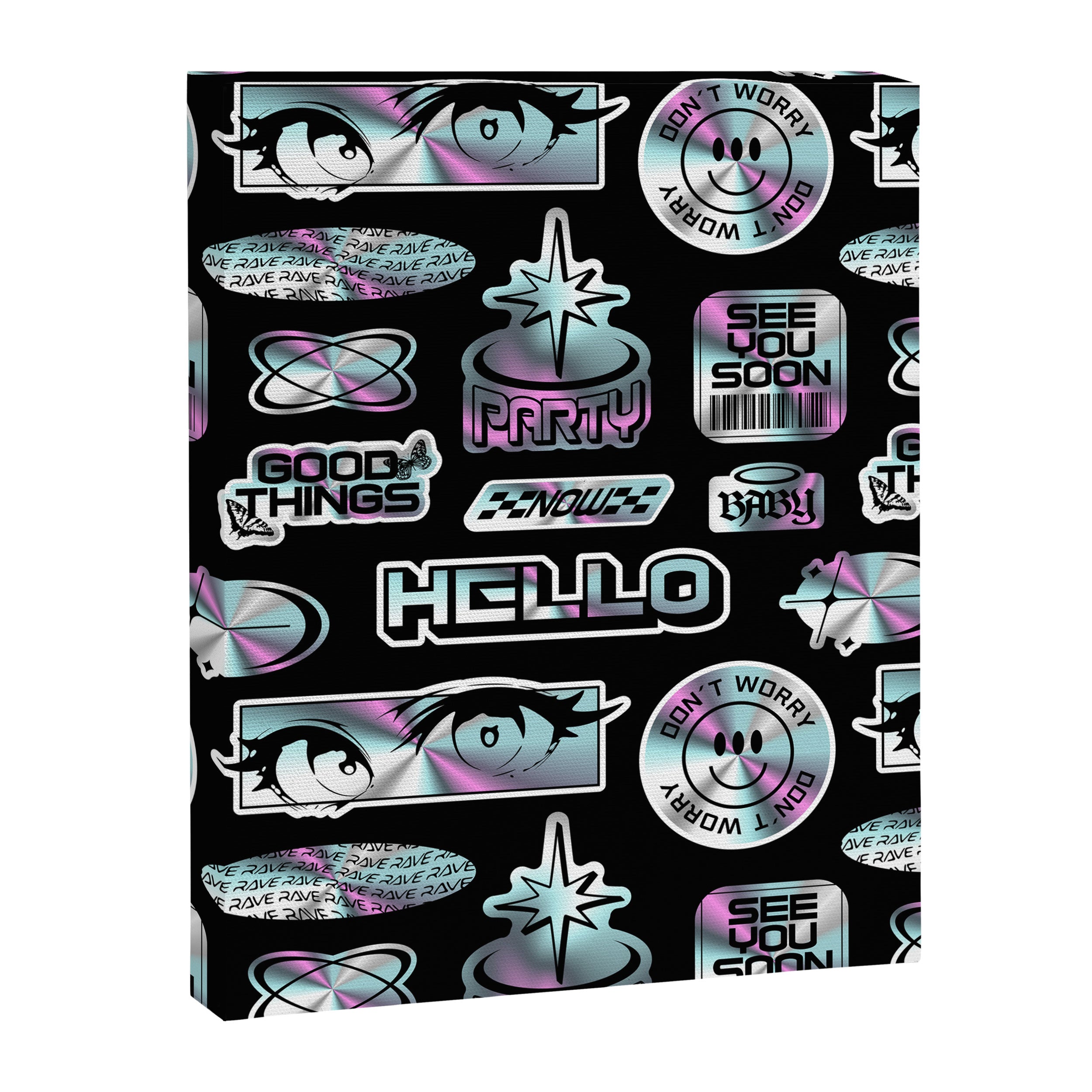 Retro holographic Y2K sticker pattern Canvas Print Gallery Image 8
