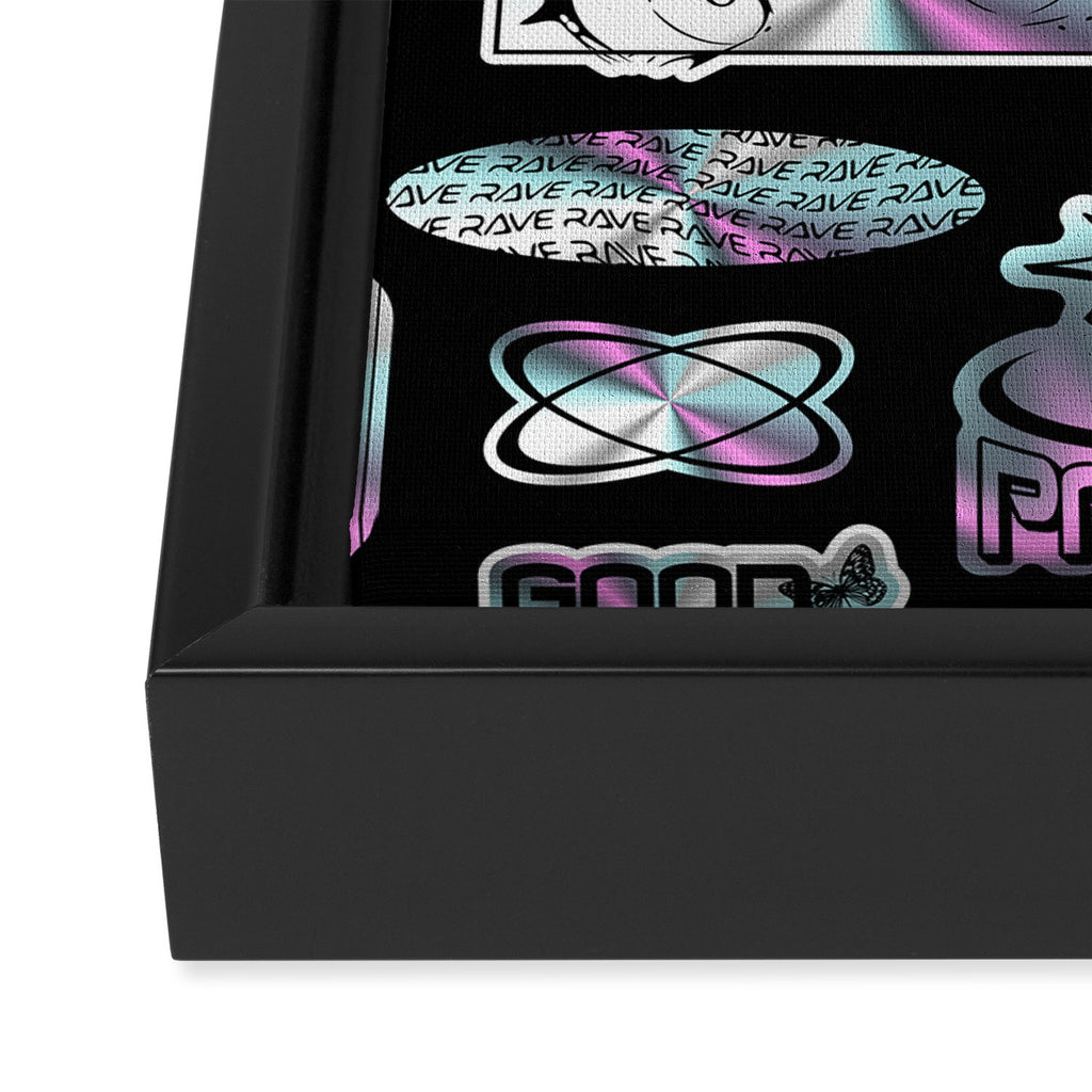 Retro holographic Y2K sticker pattern Framed Canvas Print Gallery Image 3