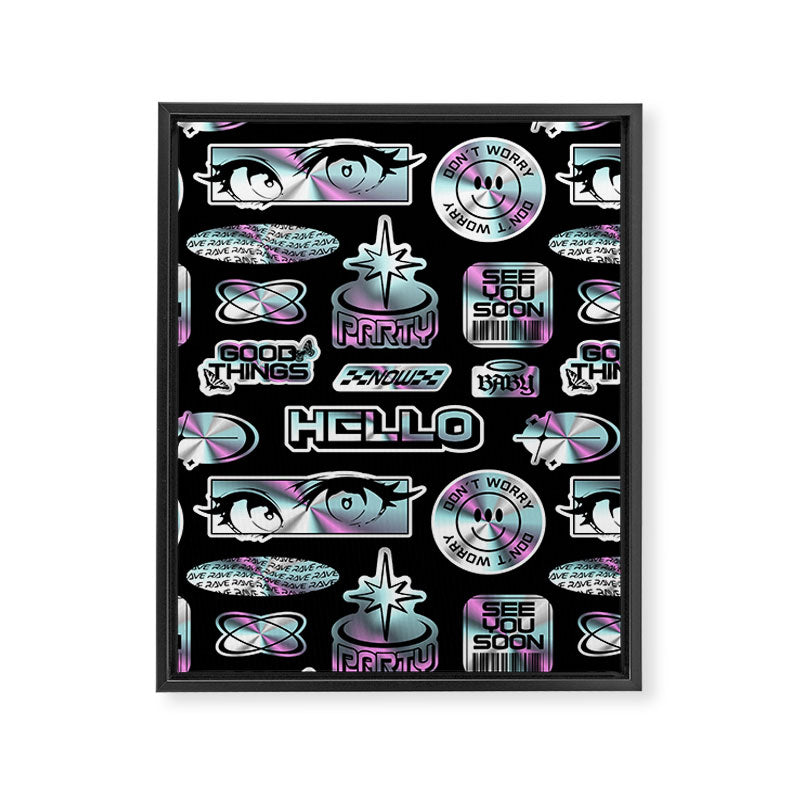 Retro holographic Y2K sticker pattern Framed Canvas Print Gallery Image 8