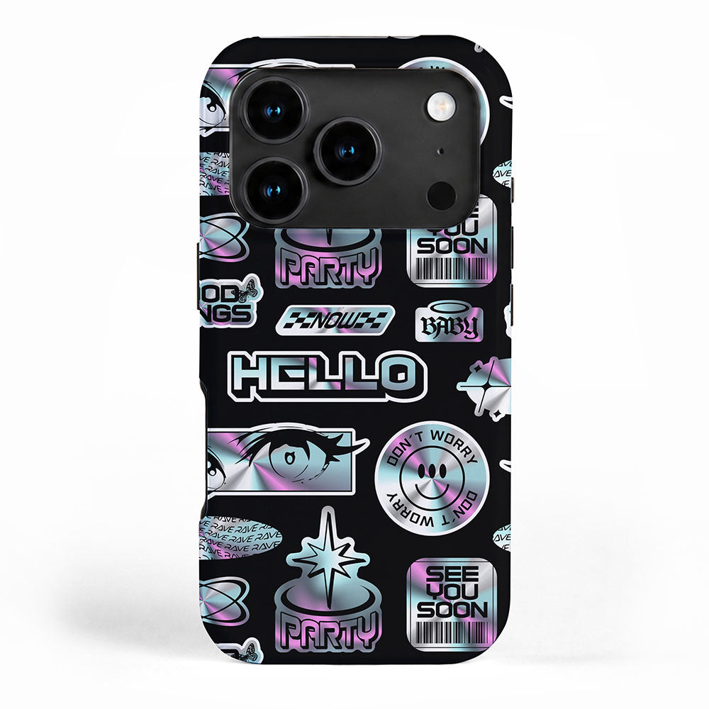 Retro holographic Y2K sticker pattern iPhone Case Gallery Image 1