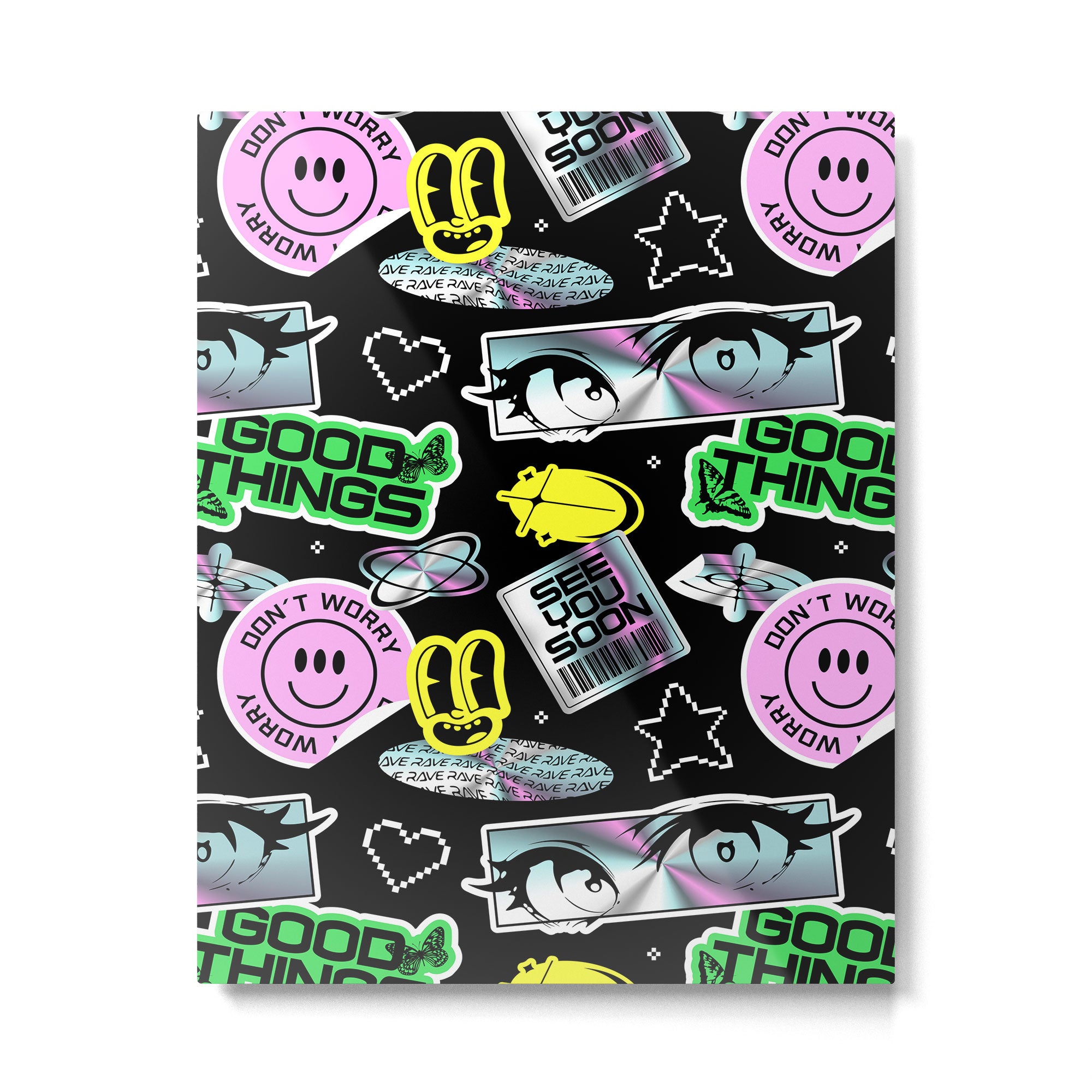 Retro holographic Y2K sticker pattern Metal Print Gallery Image 6