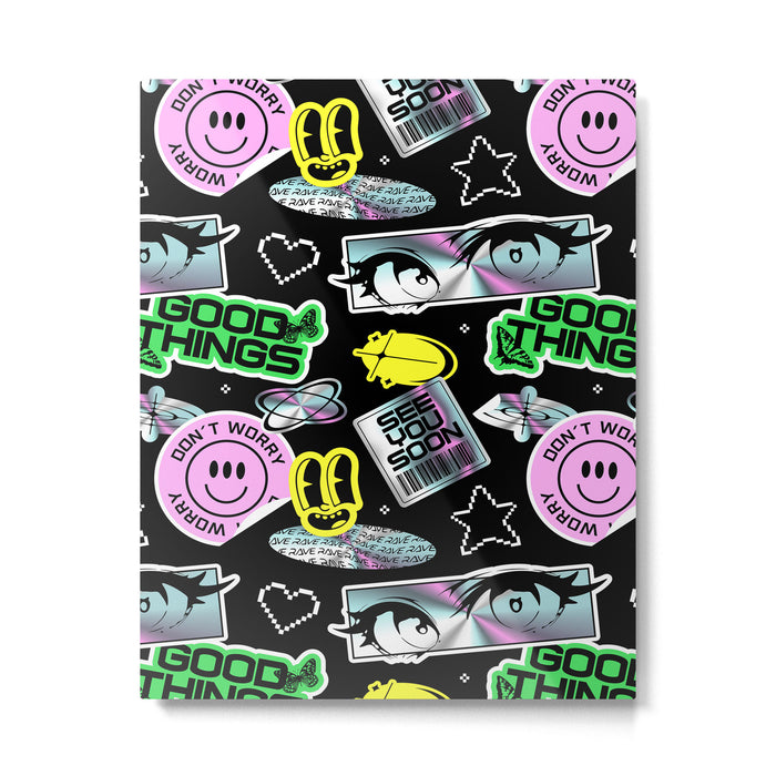 Retro holographic Y2K sticker pattern Metal Print Gallery Image 1