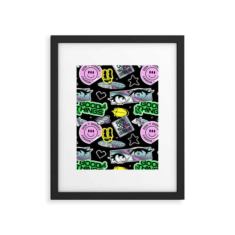 Retro holographic Y2K sticker pattern Framed Art Print Gallery Image 6