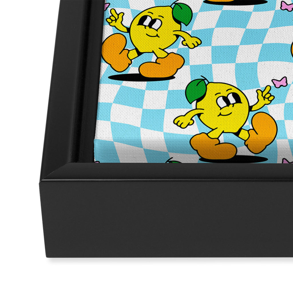 Retro lemon cartoon character pattern Framed Canvas Print Gallery Image 3