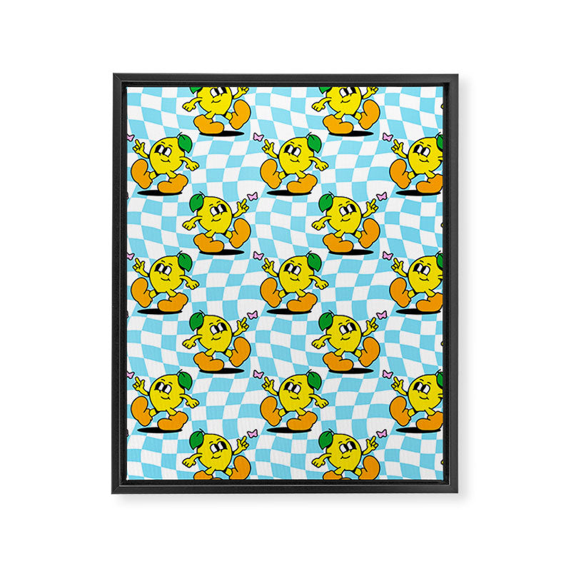 Retro lemon cartoon character pattern Framed Canvas Print Gallery Image 8
