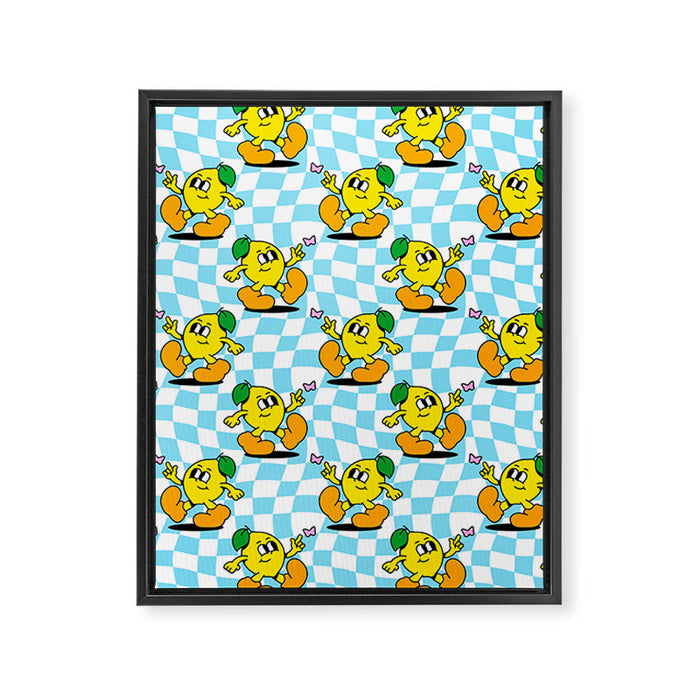 Retro lemon cartoon character pattern Framed Canvas Print Gallery Image 1