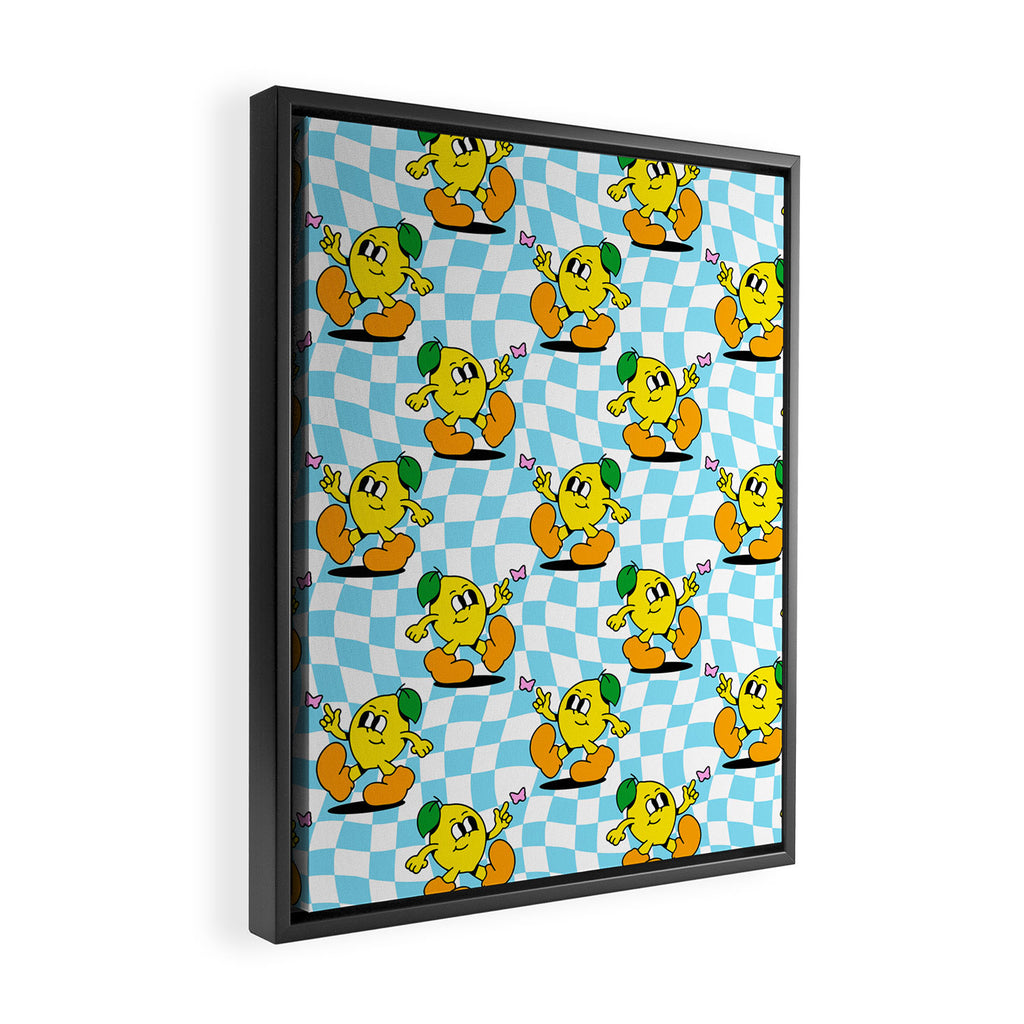 Retro lemon cartoon character pattern Framed Canvas Print Gallery Image 2