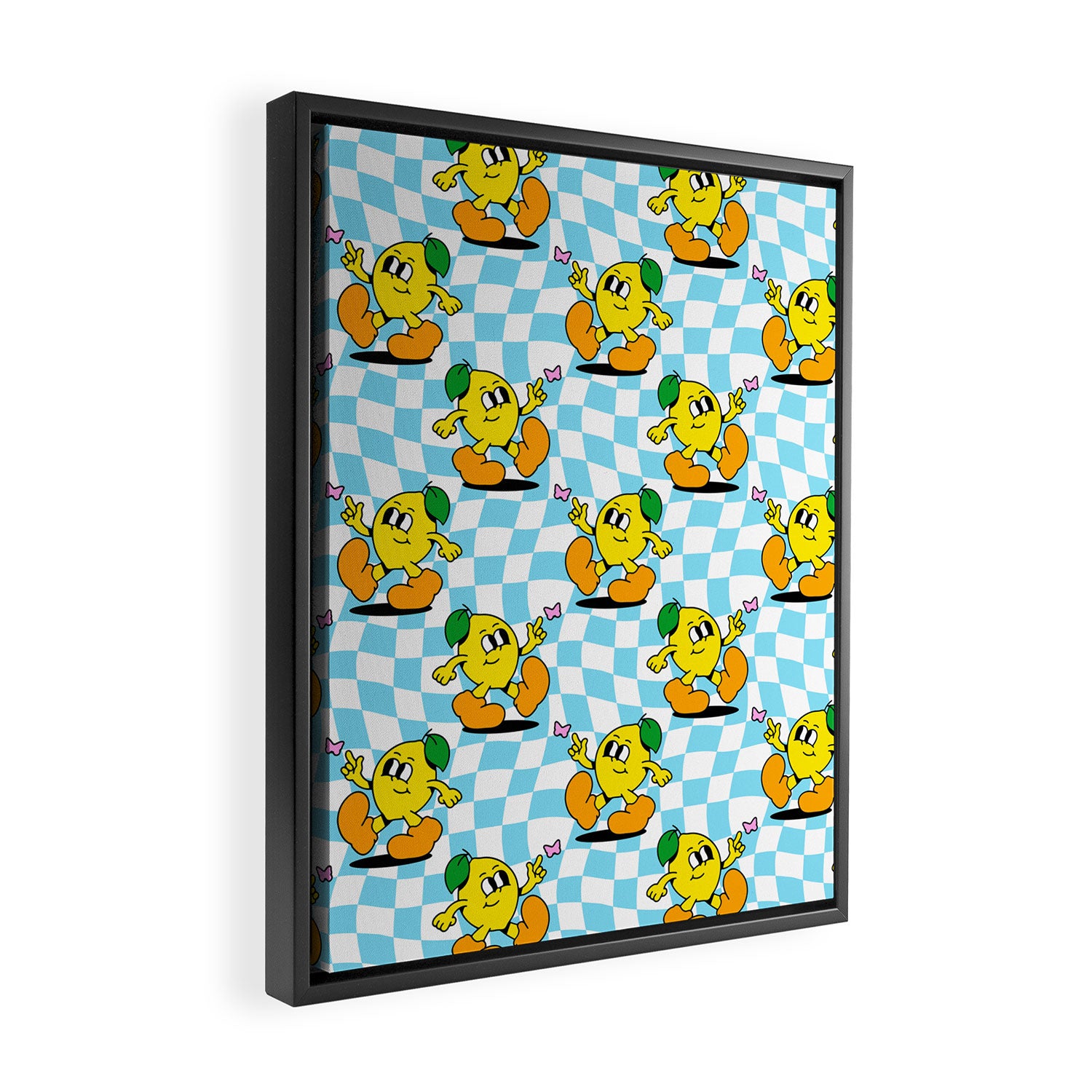 Retro lemon cartoon character pattern Framed Canvas Print Gallery Image 2