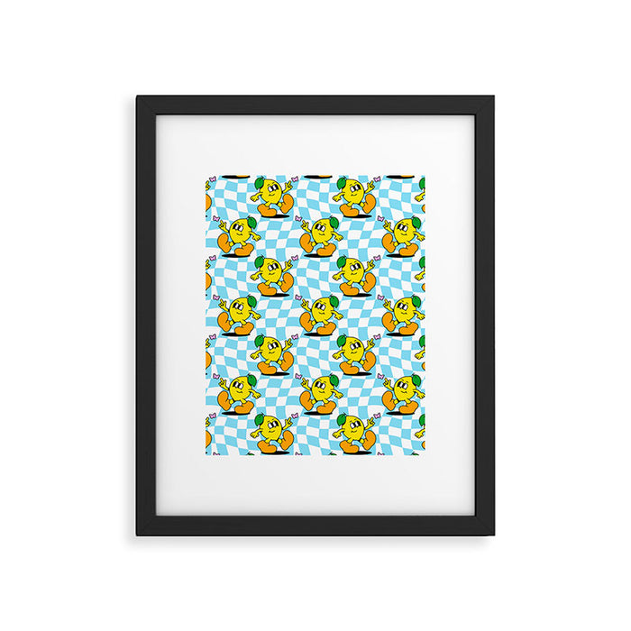 Retro lemon cartoon character pattern Framed Art Print Gallery Image 1