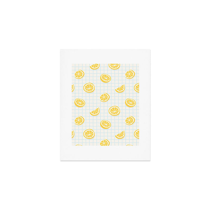 Retro lemon fruit slice cartoon pattern Art Print Gallery Image 1