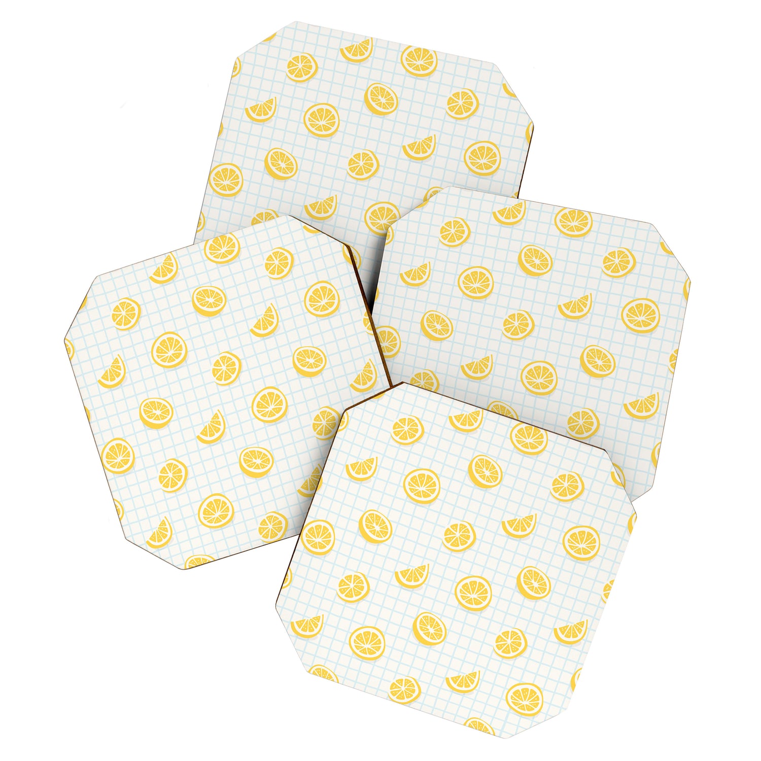 Retro lemon fruit slice cartoon pattern Coaster Gallery Image 1