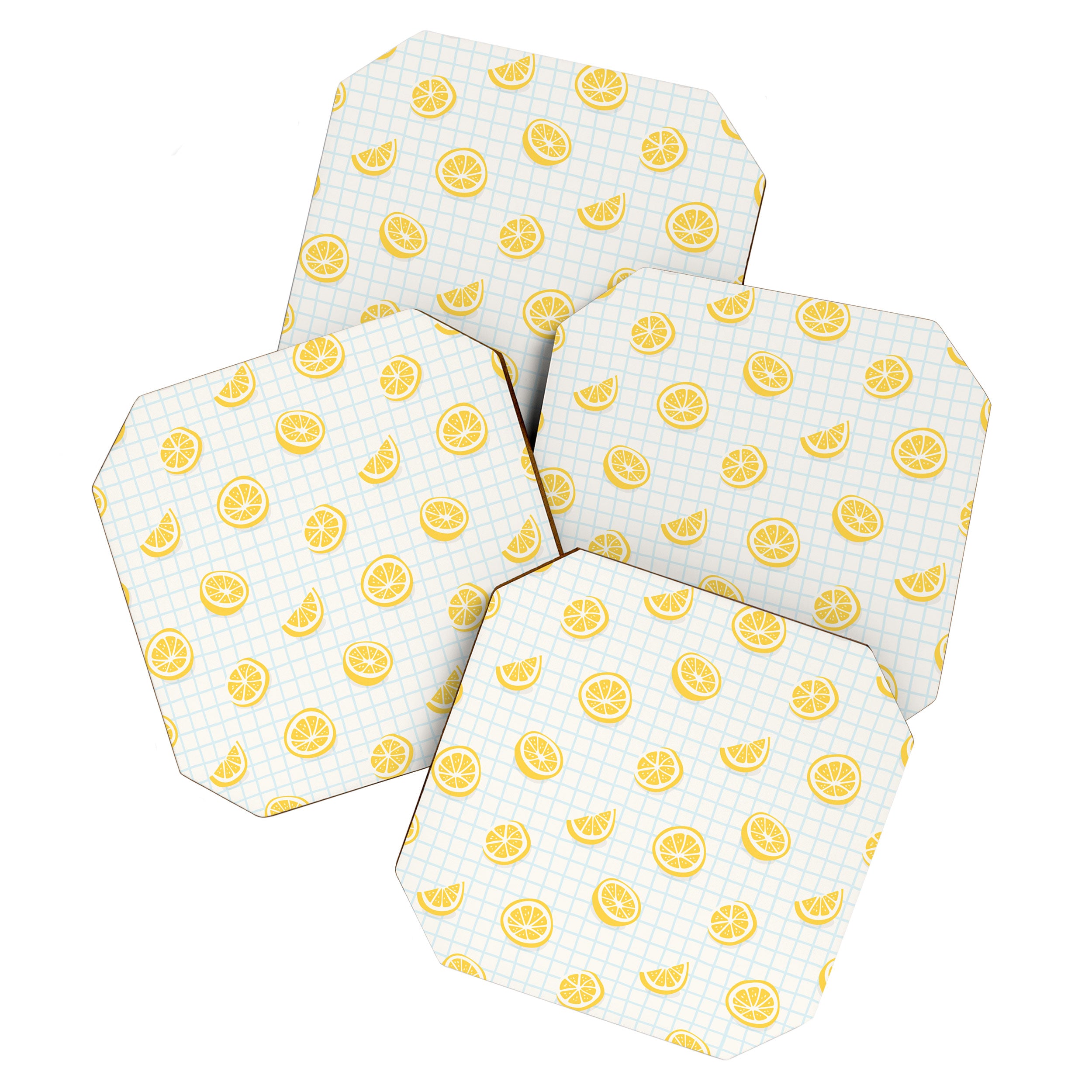 Retro lemon fruit slice cartoon pattern Coaster Gallery Image 1