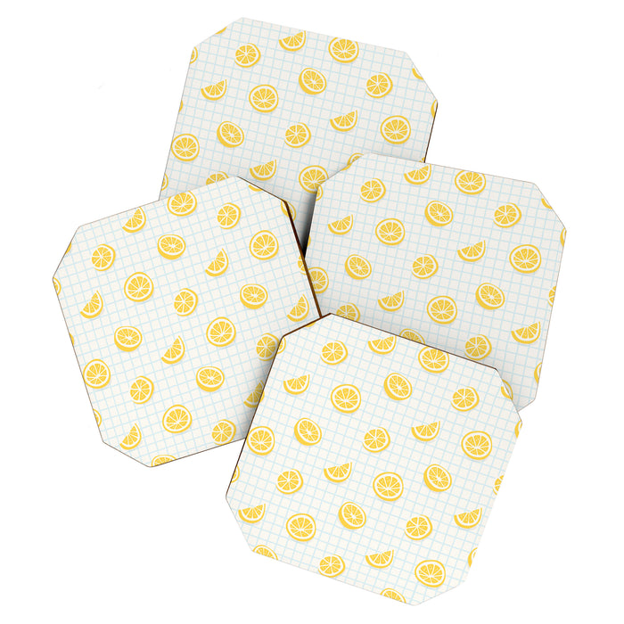 Retro lemon fruit slice cartoon pattern Coaster Gallery Image 1