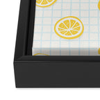 Retro lemon fruit slice cartoon pattern Framed Canvas Print Gallery Image 3
