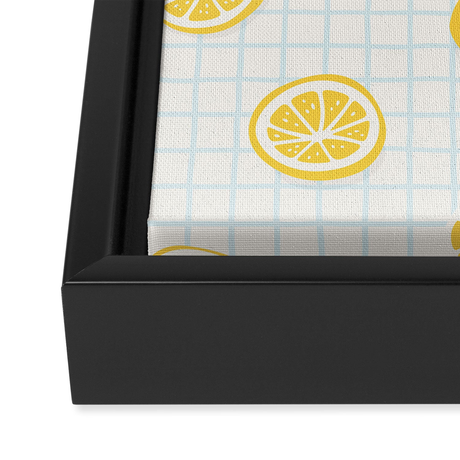 Retro lemon fruit slice cartoon pattern Framed Canvas Print Gallery Image 3