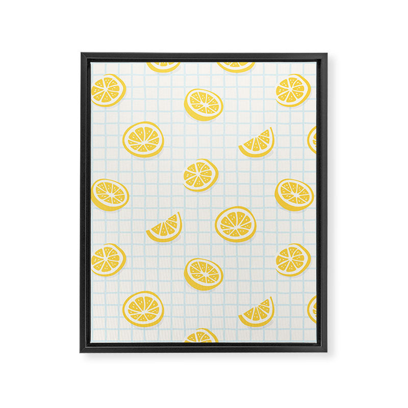 Retro lemon fruit slice cartoon pattern Framed Canvas Print Gallery Image 8