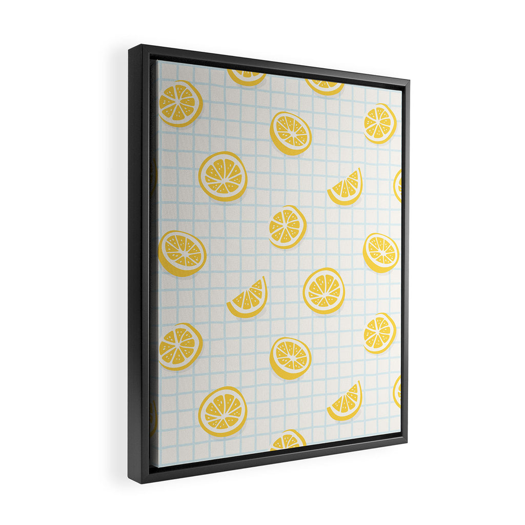 Retro lemon fruit slice cartoon pattern Framed Canvas Print Gallery Image 2