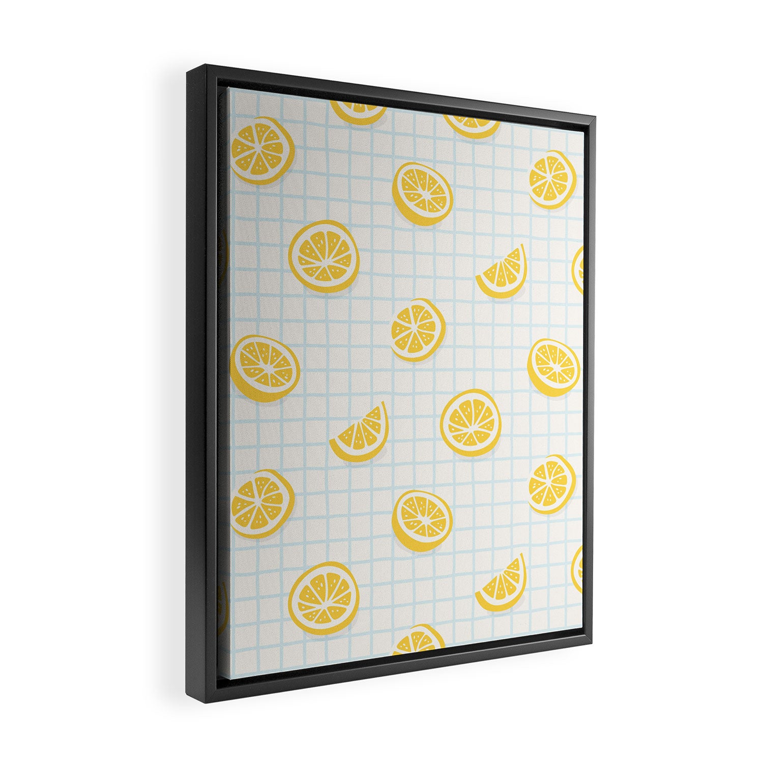 Retro lemon fruit slice cartoon pattern Framed Canvas Print Gallery Image 2