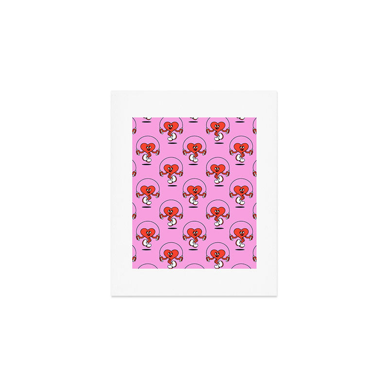 Retro love heart cartoon character pattern Art Print Gallery Image 1