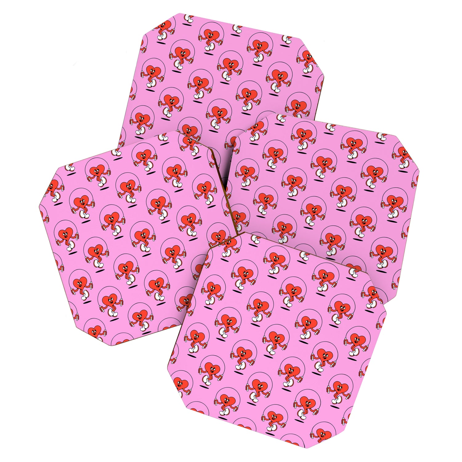 Retro love heart cartoon character pattern Coaster Gallery Image 1