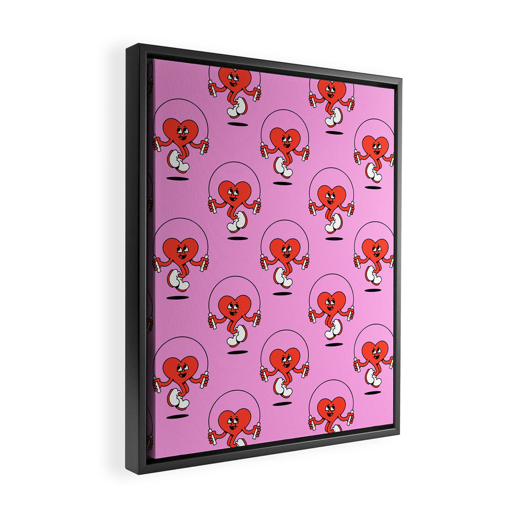 Retro love heart cartoon character pattern Framed Canvas Print Gallery Image 2