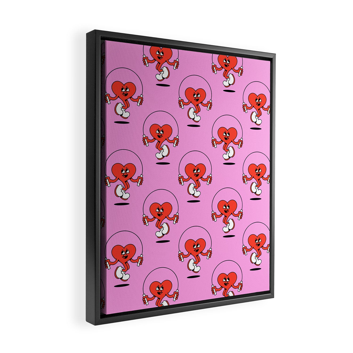 Retro love heart cartoon character pattern Framed Canvas Print Gallery Image 2