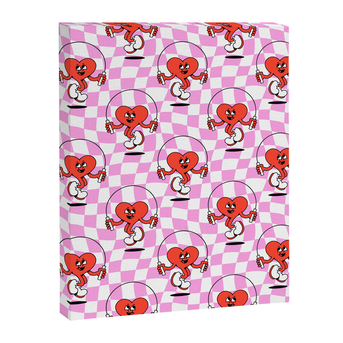 Retro love heart cartoon character pattern Canvas Print Gallery Image 1