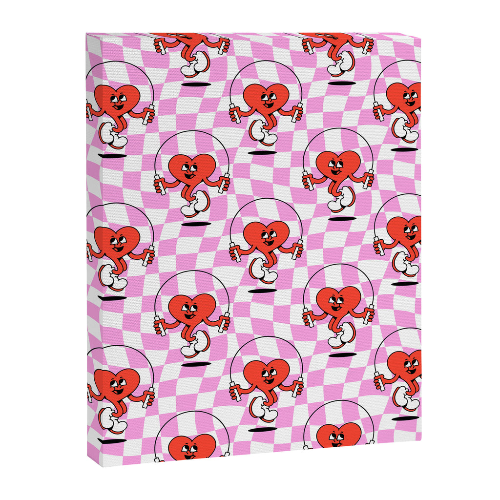 Retro love heart cartoon character pattern Canvas Print Gallery Image 8