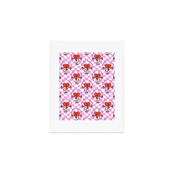 Retro love heart cartoon character pattern Art Print Gallery Image 1