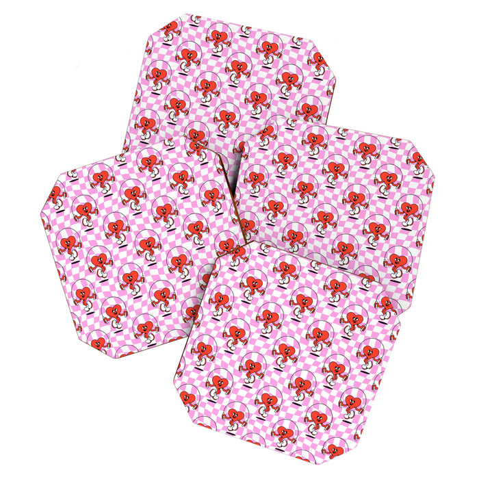 Retro love heart cartoon character pattern Coaster Gallery Image 1