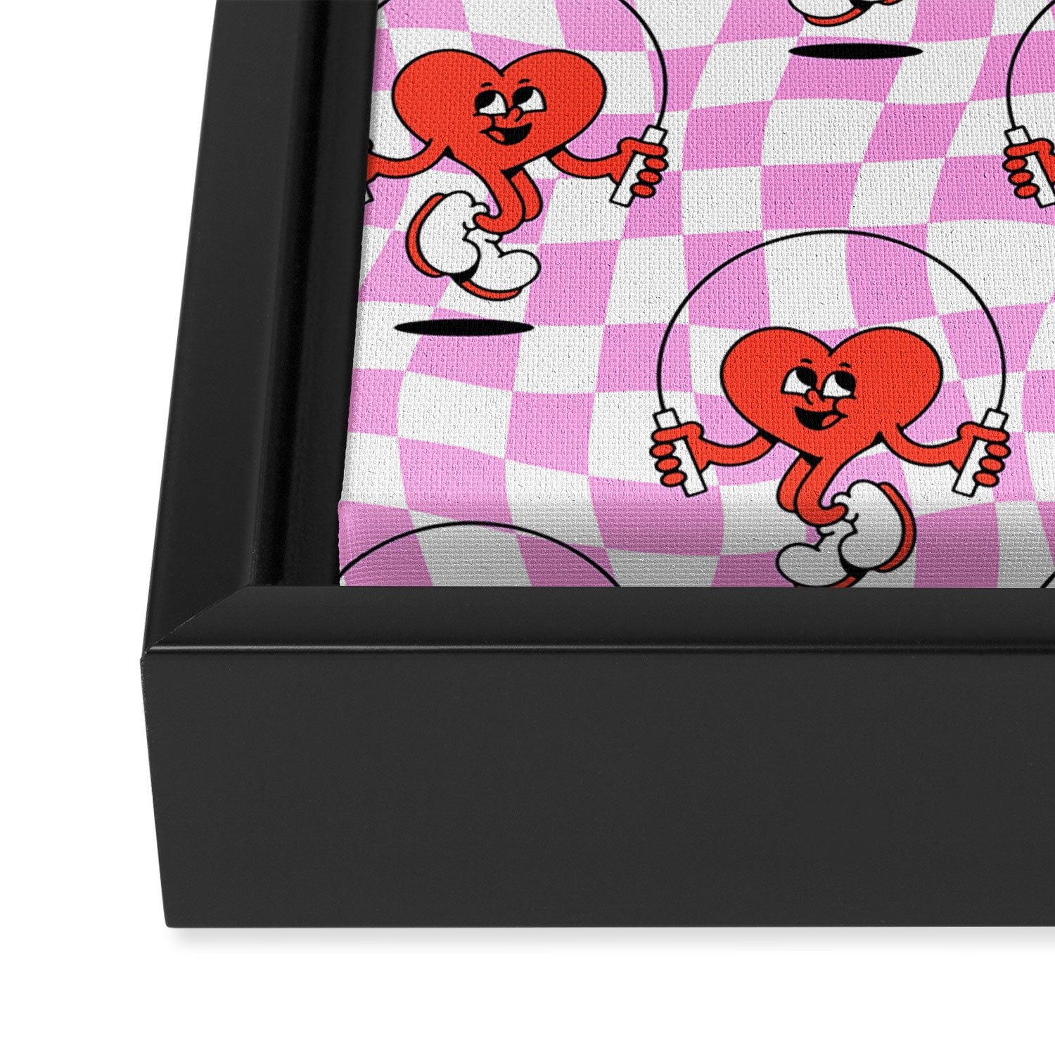 Retro love heart cartoon character pattern Framed Canvas Print Gallery Image 3
