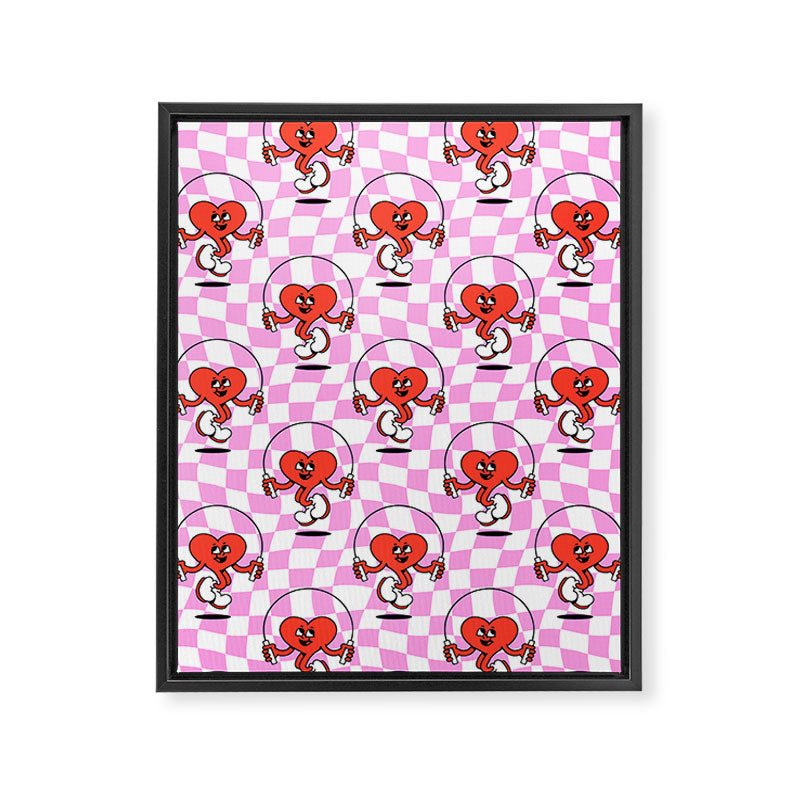 Retro love heart cartoon character pattern Framed Canvas Print Gallery Image 8