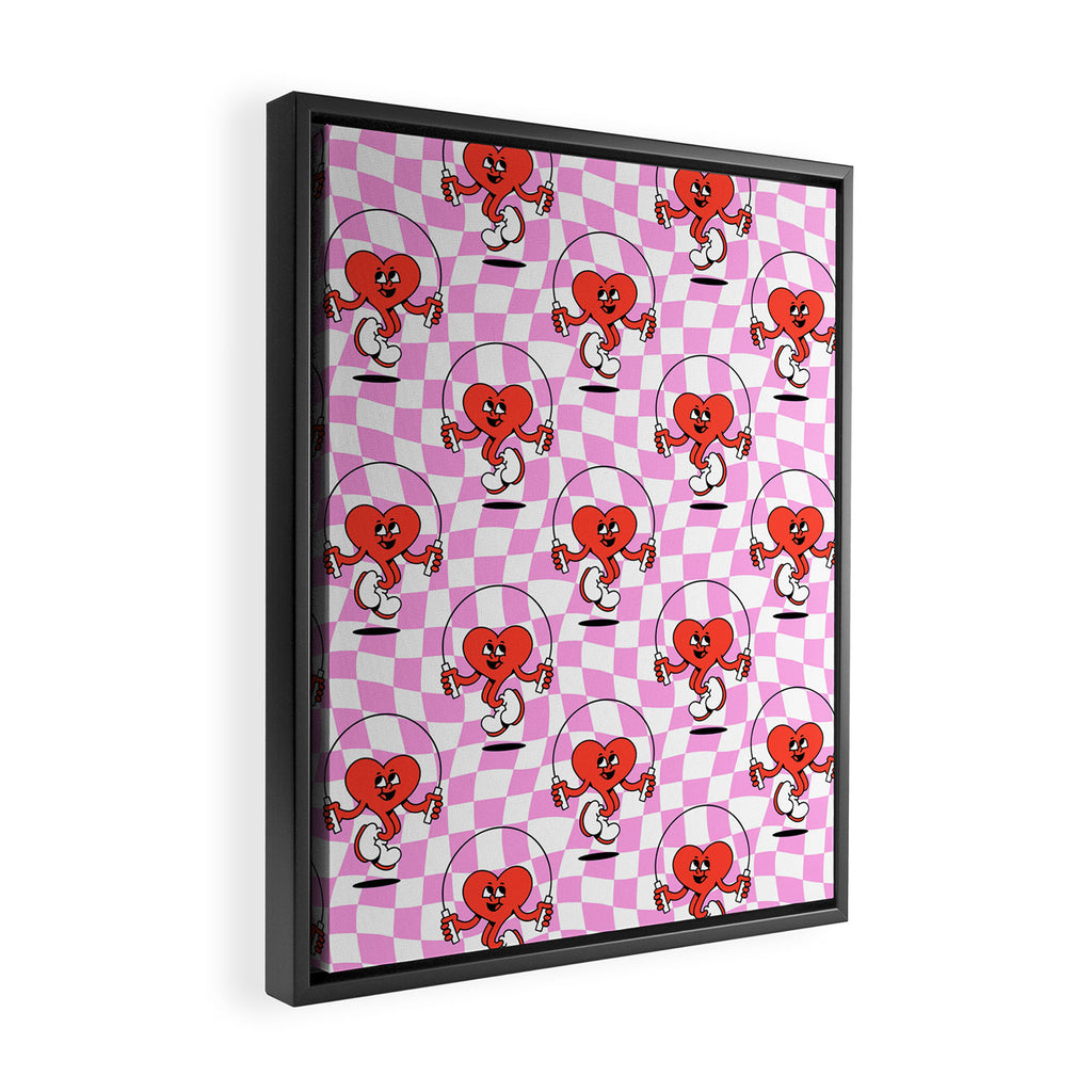 Retro love heart cartoon character pattern Framed Canvas Print Gallery Image 2
