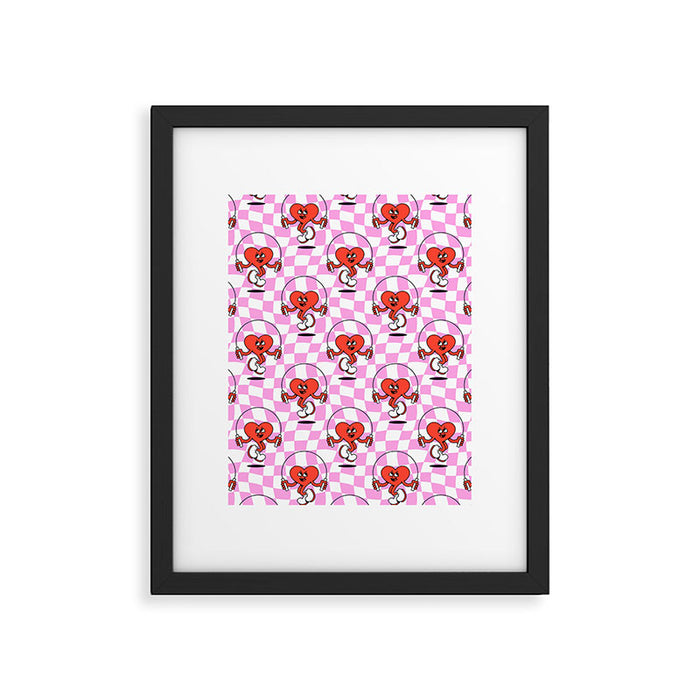Retro love heart cartoon character pattern Framed Art Print Gallery Image 1