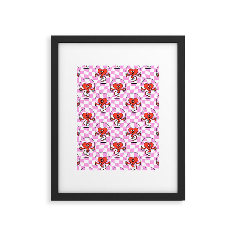 Retro love heart cartoon character pattern Framed Art Print Gallery Image 6