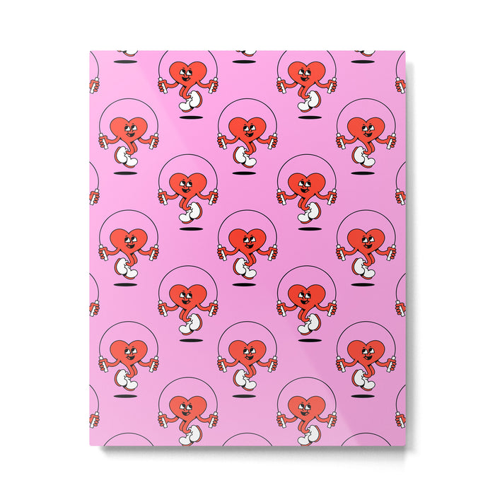 Retro love heart cartoon character pattern Metal Print Gallery Image 1