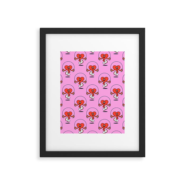 Retro love heart cartoon character pattern Framed Art Print Gallery Image 1
