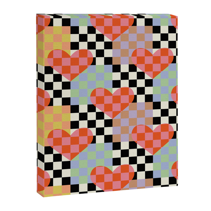 Retro love heart checkered pattern Canvas Print Gallery Image 1